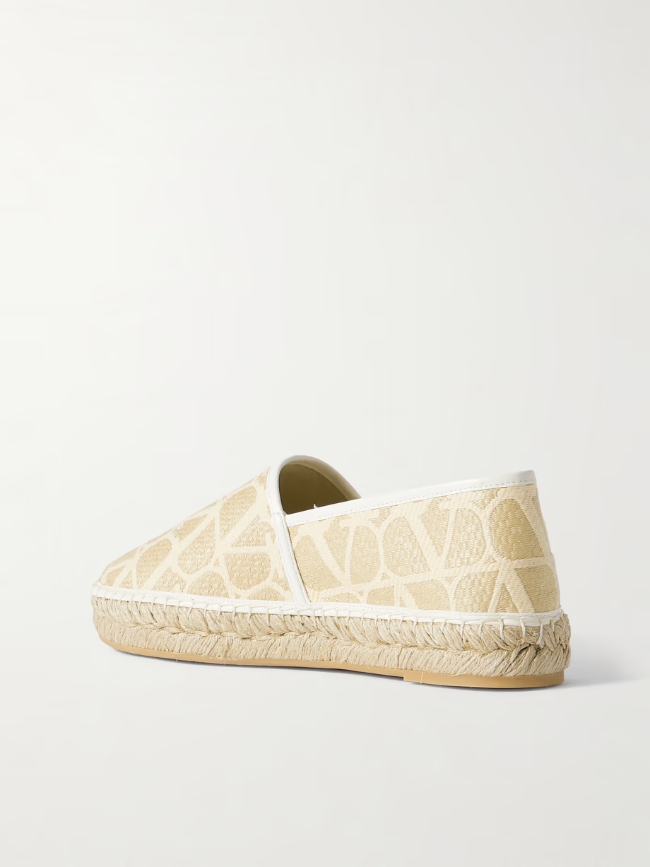 Leather-trimmed jacquard-woven raffia espadrilles Leather-trimmed jacquard-woven raffia espadrilles