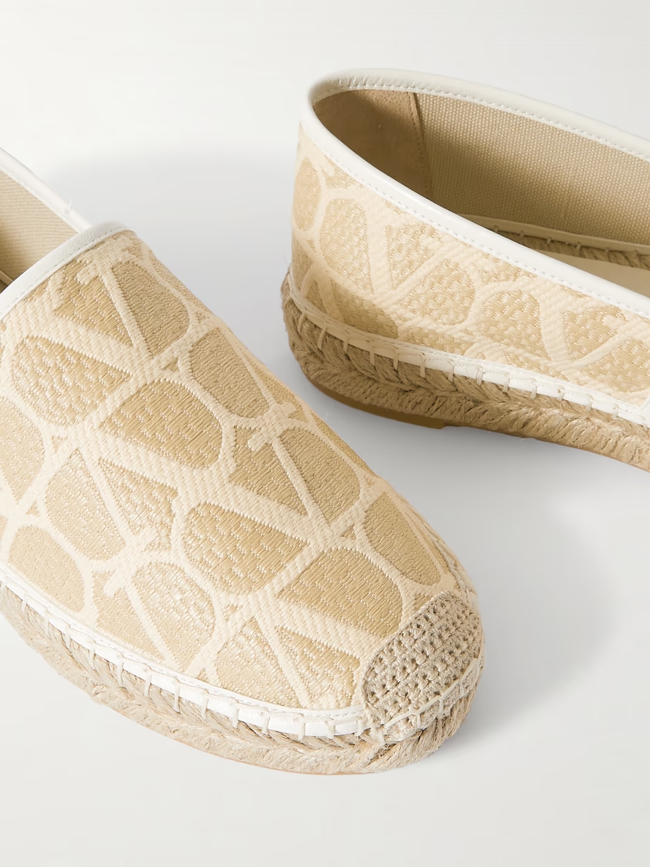 Leather-trimmed jacquard-woven raffia espadrilles Leather-trimmed jacquard-woven raffia espadrilles