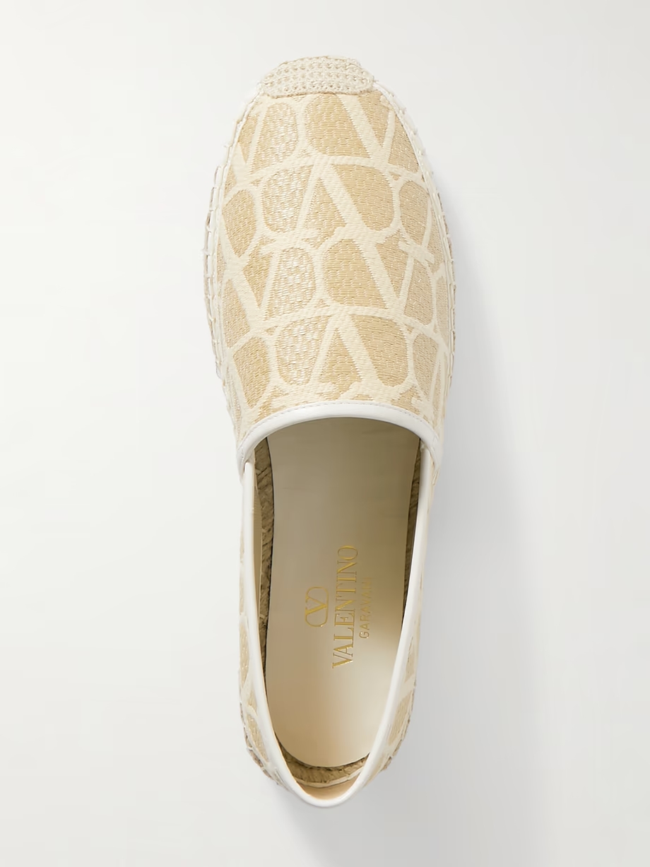 Leather-trimmed jacquard-woven raffia espadrilles Leather-trimmed jacquard-woven raffia espadrilles