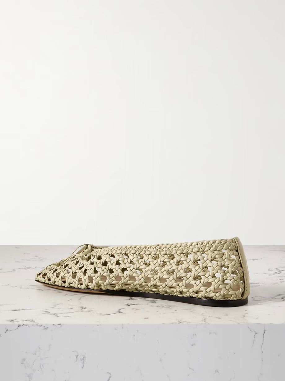 Regency bow-embellished woven leather ballet flats