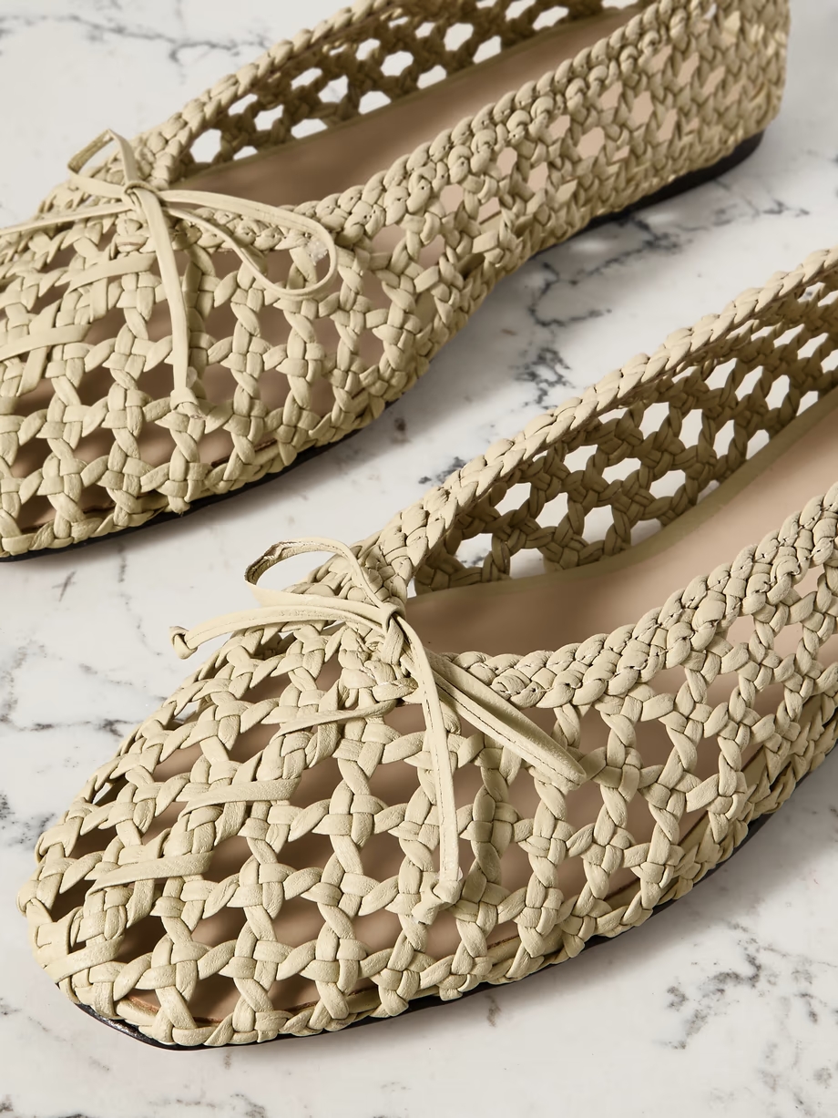 Regency bow-embellished woven leather ballet flats