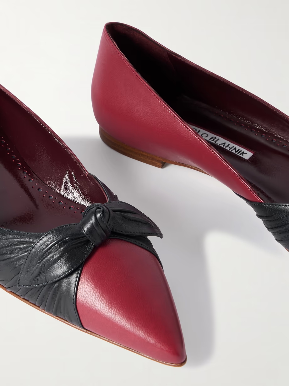 Terkaflat bow-embellished two-tone leather point-toe flats Terkaflat bow-embellished two-tone leather point-toe flats