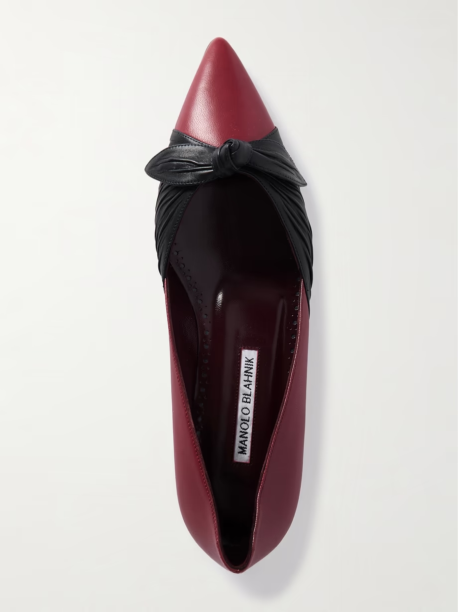 Terkaflat bow-embellished two-tone leather point-toe flats Terkaflat bow-embellished two-tone leather point-toe flats