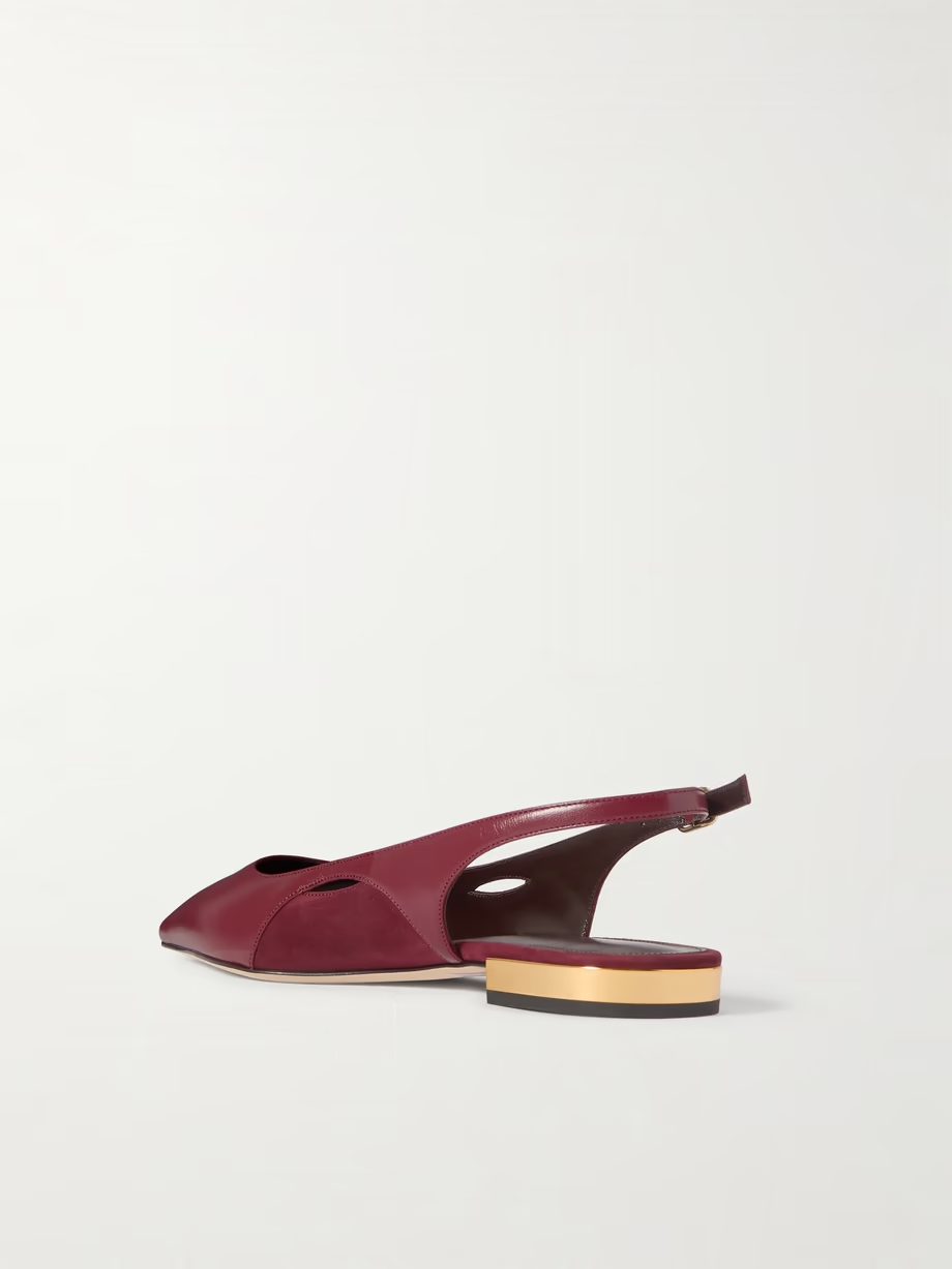 Saada suede-trimmed leather slingback ballet flats