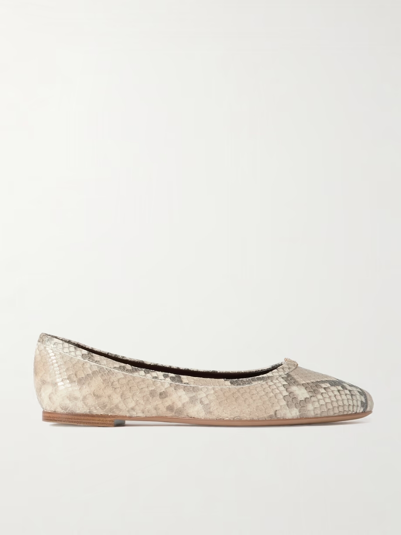 Marcie embellished snake-print leather ballet flats Marcie embellished snake-print leather ballet flats