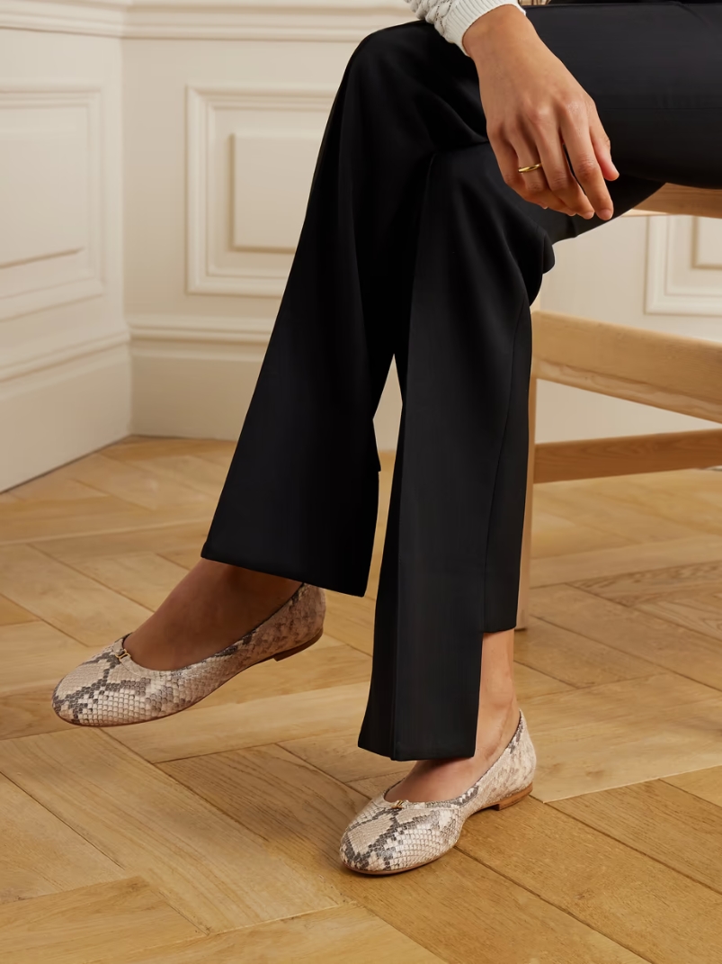 Marcie embellished snake-print leather ballet flats Marcie embellished snake-print leather ballet flats