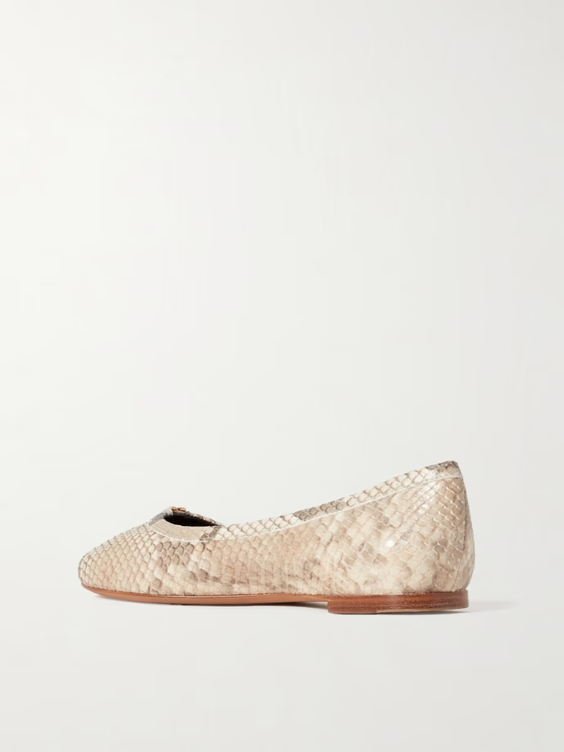Marcie embellished snake-print leather ballet flats Marcie embellished snake-print leather ballet flats