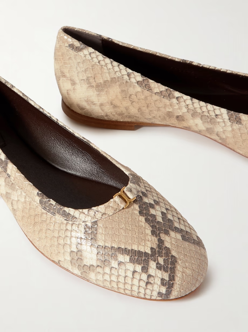 Marcie embellished snake-print leather ballet flats Marcie embellished snake-print leather ballet flats