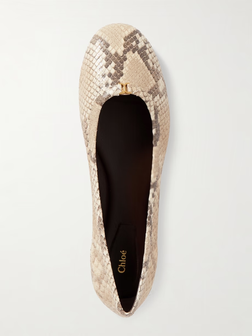 Marcie embellished snake-print leather ballet flats Marcie embellished snake-print leather ballet flats
