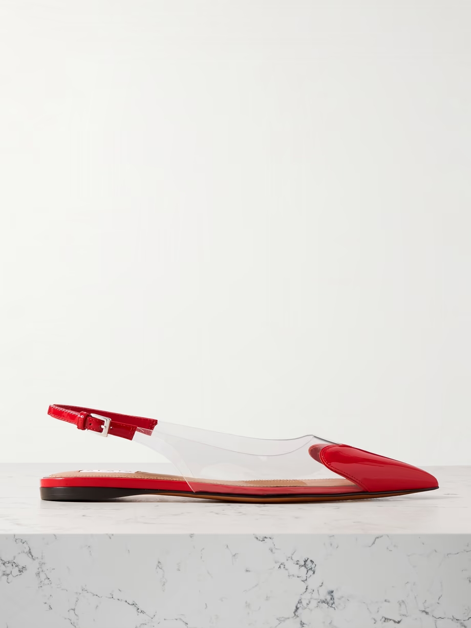 Le Cœur PU and patent-leather slingback point-toe flats