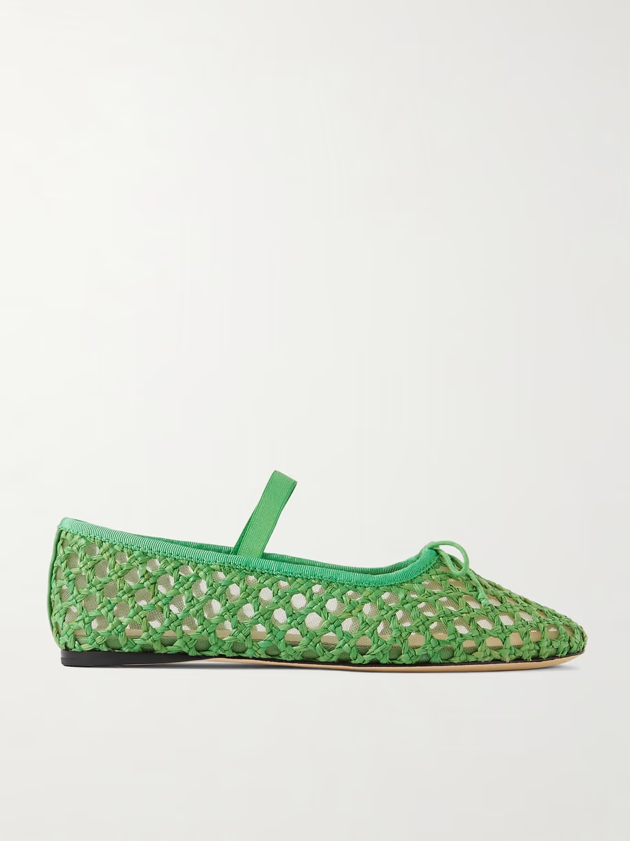 Leonie grosgrain-trimmed raffia Mary Jane ballet flats Leonie grosgrain-trimmed raffia Mary Jane ballet flats