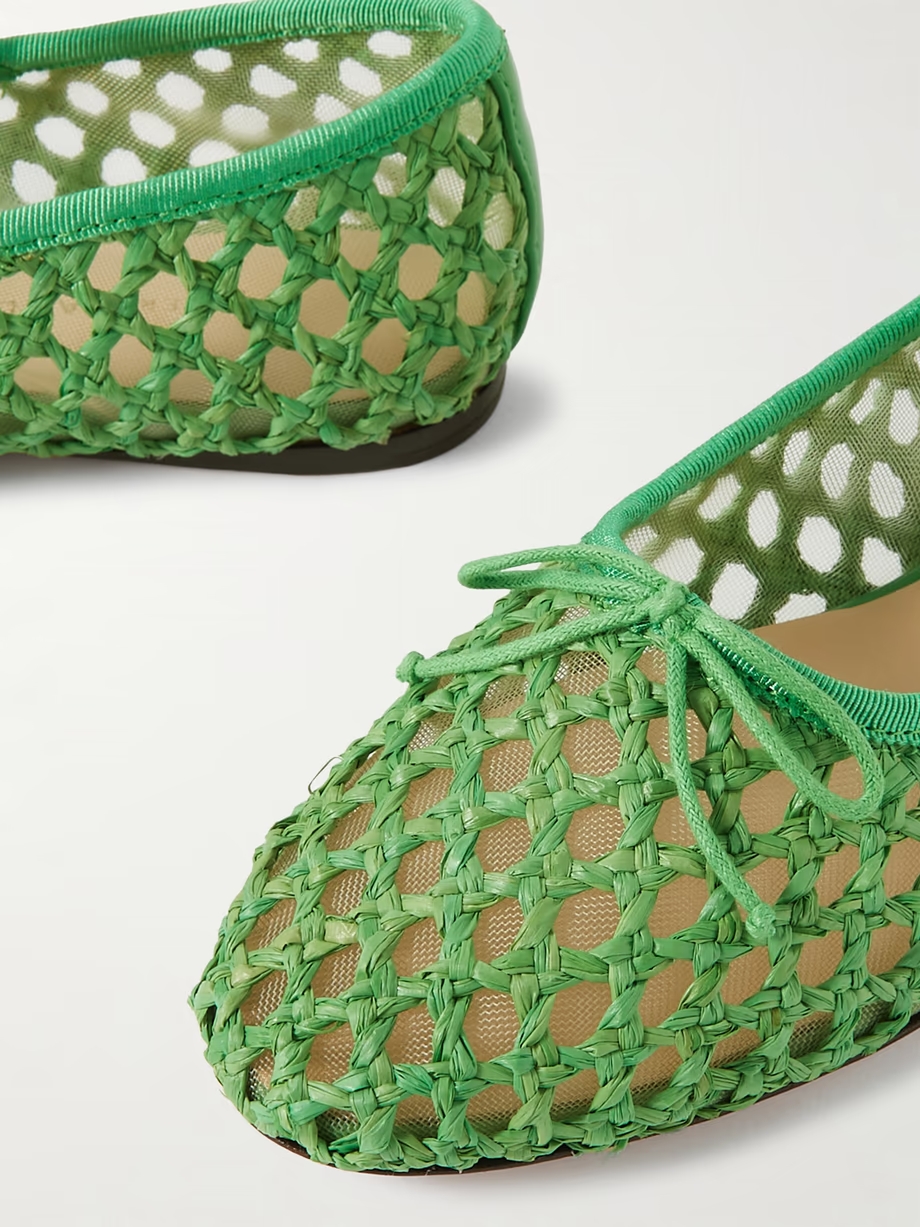 Leonie grosgrain-trimmed raffia Mary Jane ballet flats Leonie grosgrain-trimmed raffia Mary Jane ballet flats