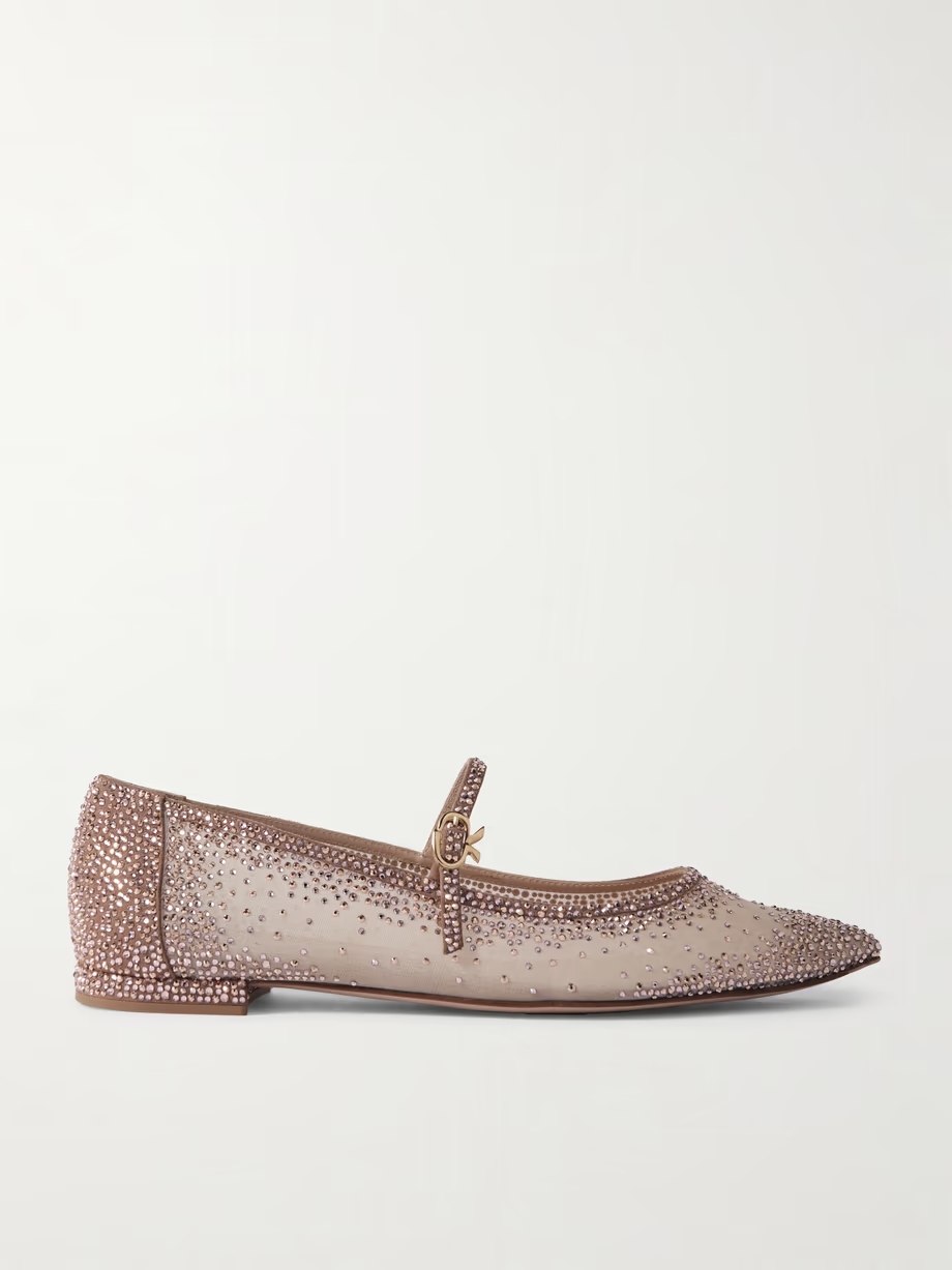 Crystal-embellished suede-trimmed organza ballet flats Crystal-embellished suede-trimmed organza ballet flats
