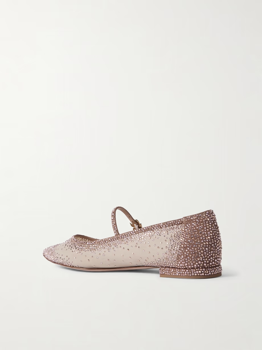 Crystal-embellished suede-trimmed organza ballet flats Crystal-embellished suede-trimmed organza ballet flats
