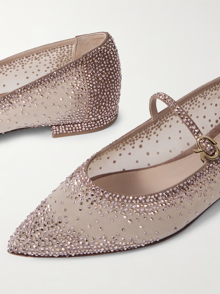 Crystal-embellished suede-trimmed organza ballet flats Crystal-embellished suede-trimmed organza ballet flats
