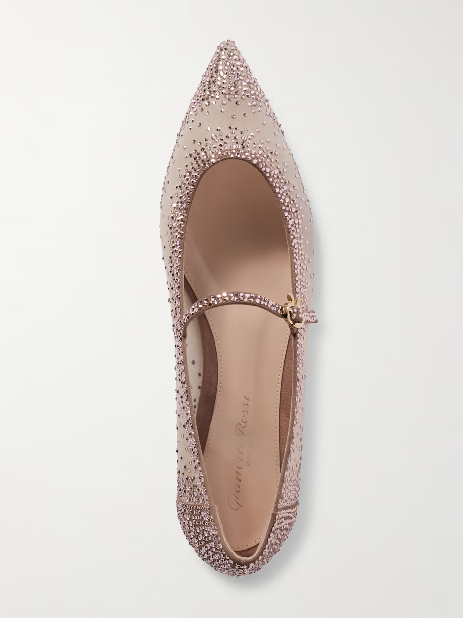 Crystal-embellished suede-trimmed organza ballet flats Crystal-embellished suede-trimmed organza ballet flats