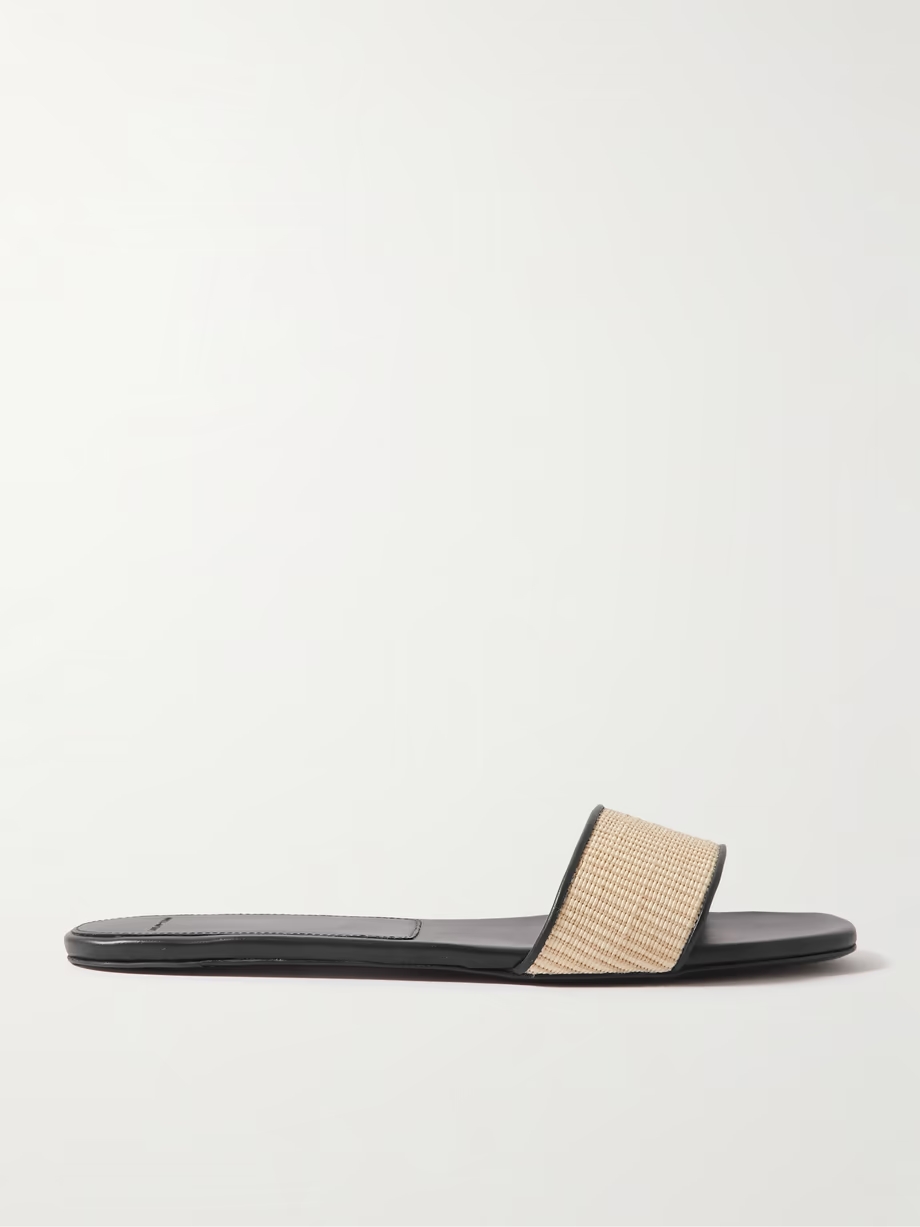 Hades leather-trimmed raffia slides