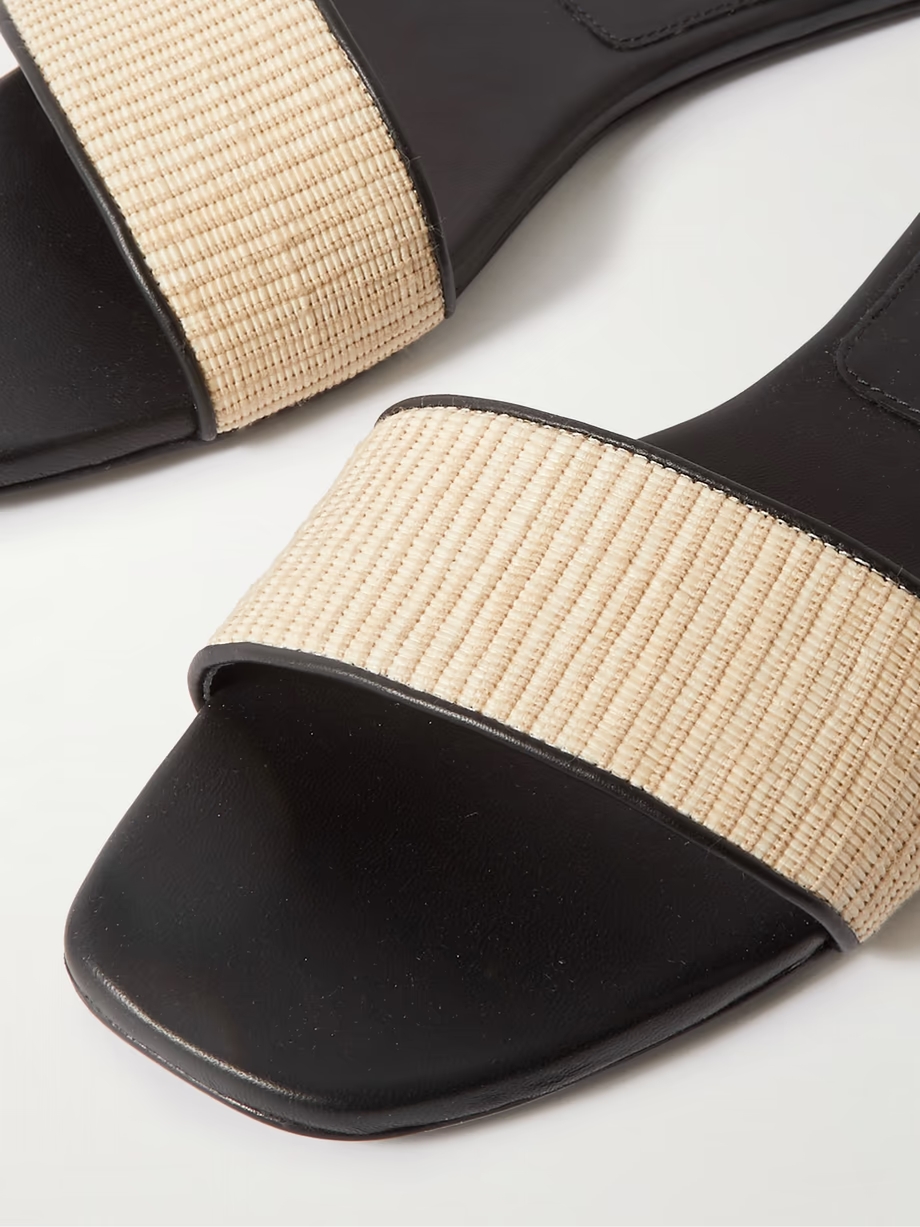 Hades leather-trimmed raffia slides