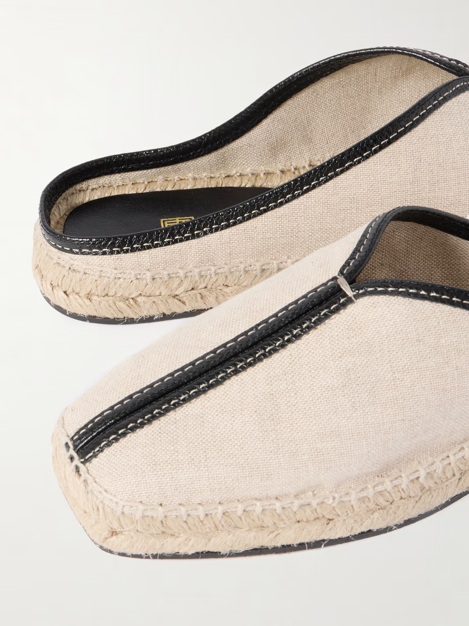 Leather-trimmed canvas slippers