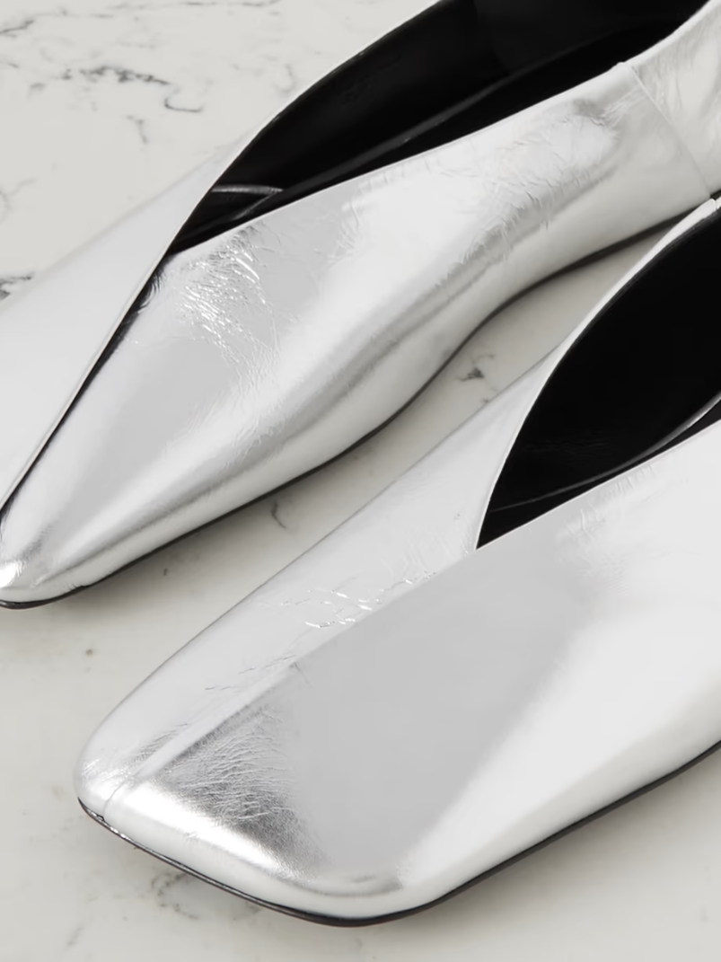 Metallic textured-leather ballet flats