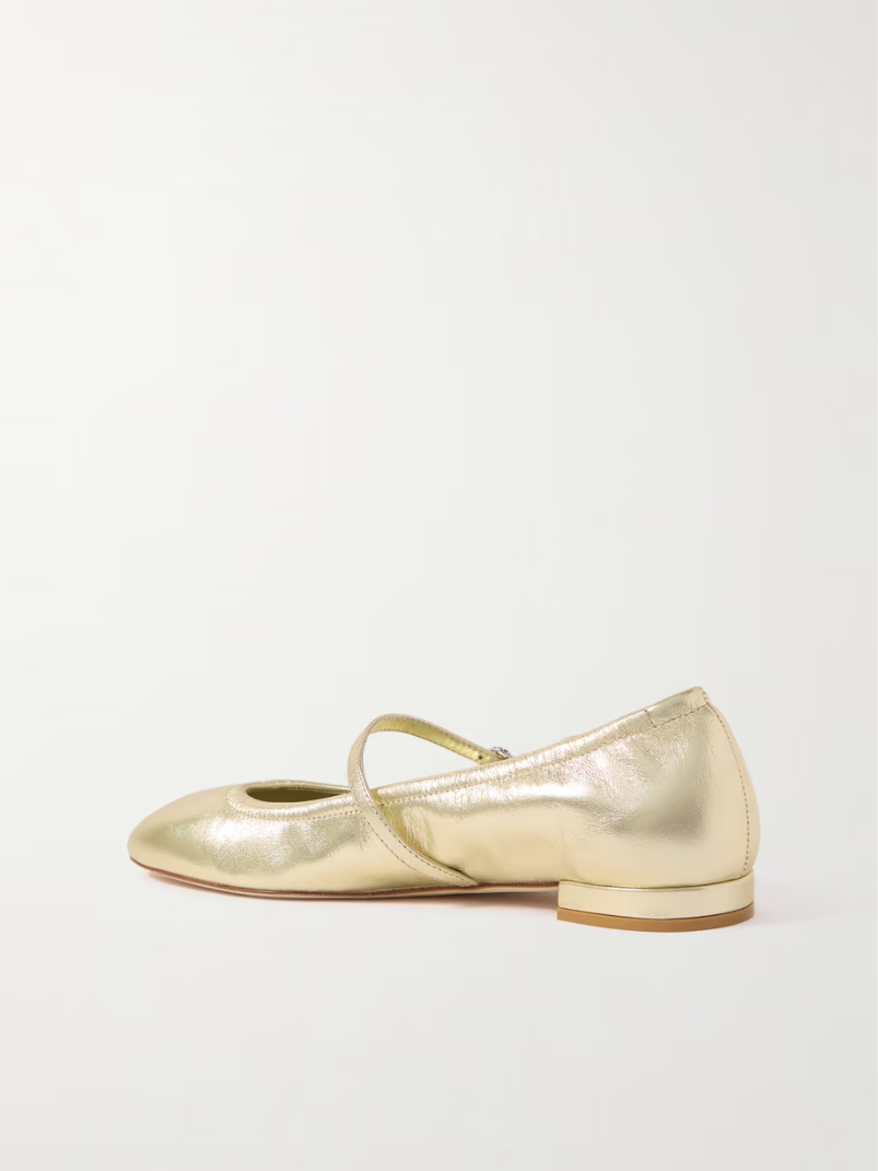 Claris crystal-embellished metallic leather Mary Jane ballet flats