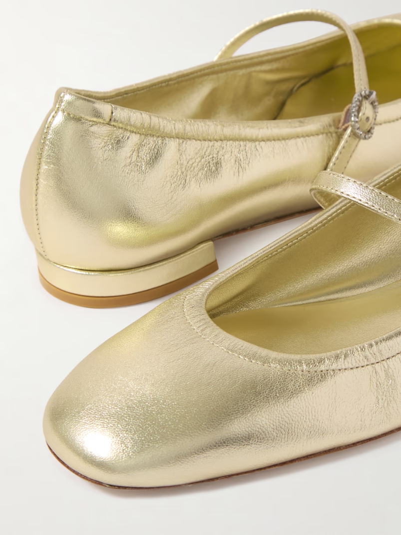 Claris crystal-embellished metallic leather Mary Jane ballet flats