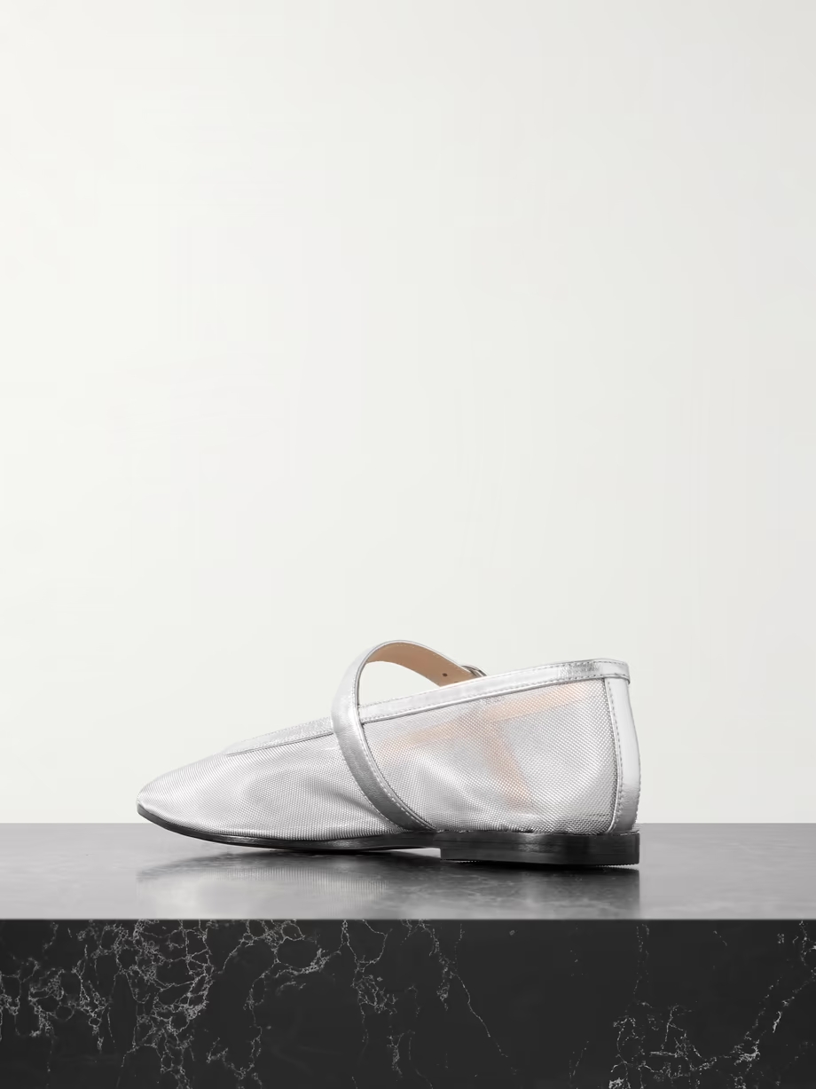 Metallic leather-trimmed mesh Mary Jane ballet flats Metallic leather-trimmed mesh Mary Jane ballet flats