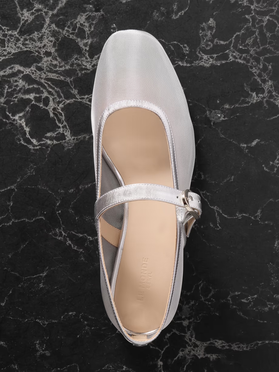 Metallic leather-trimmed mesh Mary Jane ballet flats Metallic leather-trimmed mesh Mary Jane ballet flats
