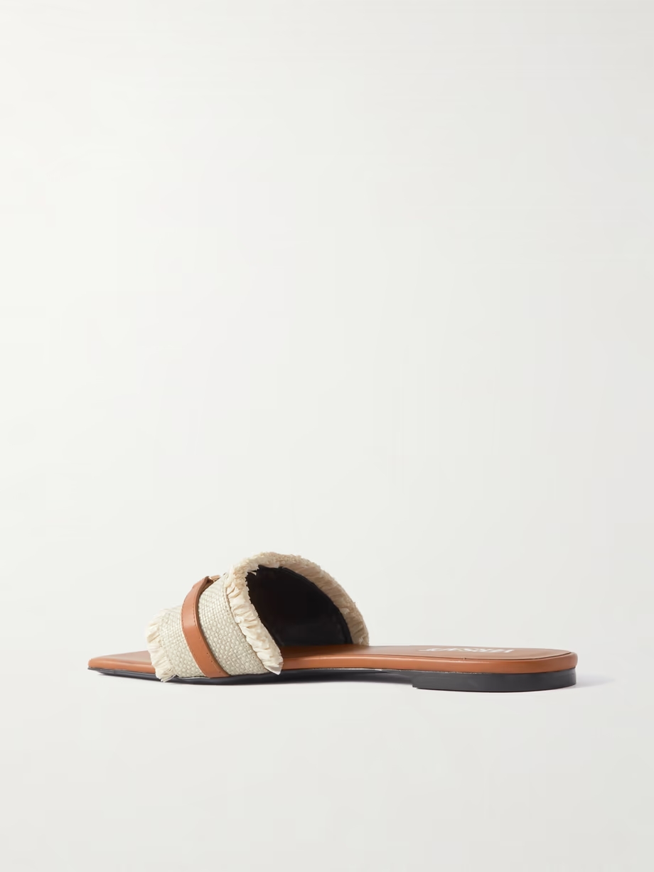 Embellished leather-trimmed raffia mules Embellished leather-trimmed raffia mules