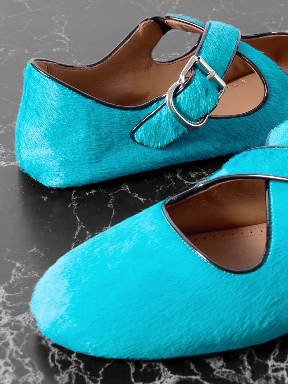 Criss Cross leather-trimmed pony hair ballet flats Criss Cross leather-trimmed pony hair ballet flats