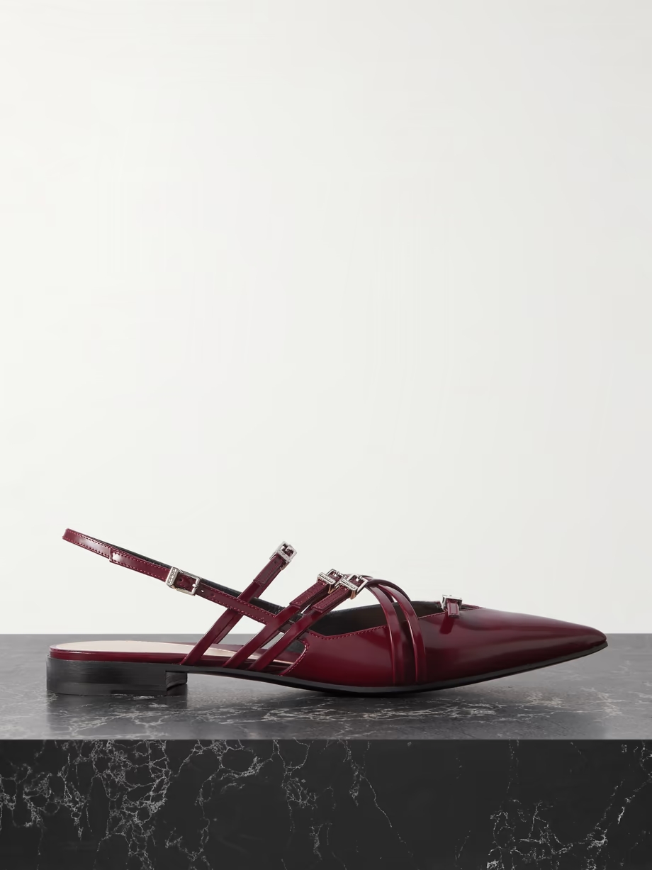 Seraphine buckled patent-leather slingback flats