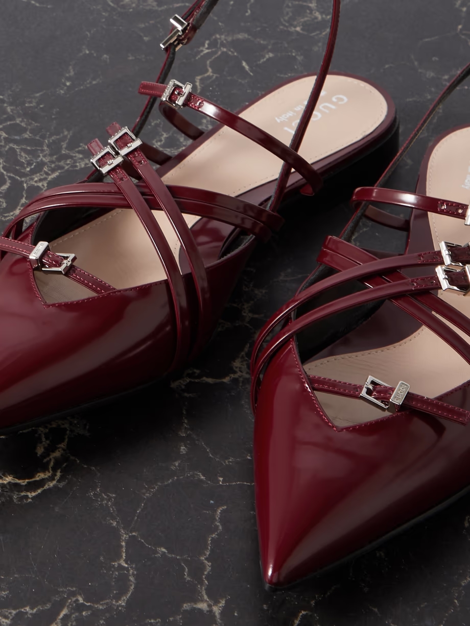 Seraphine buckled patent-leather slingback flats