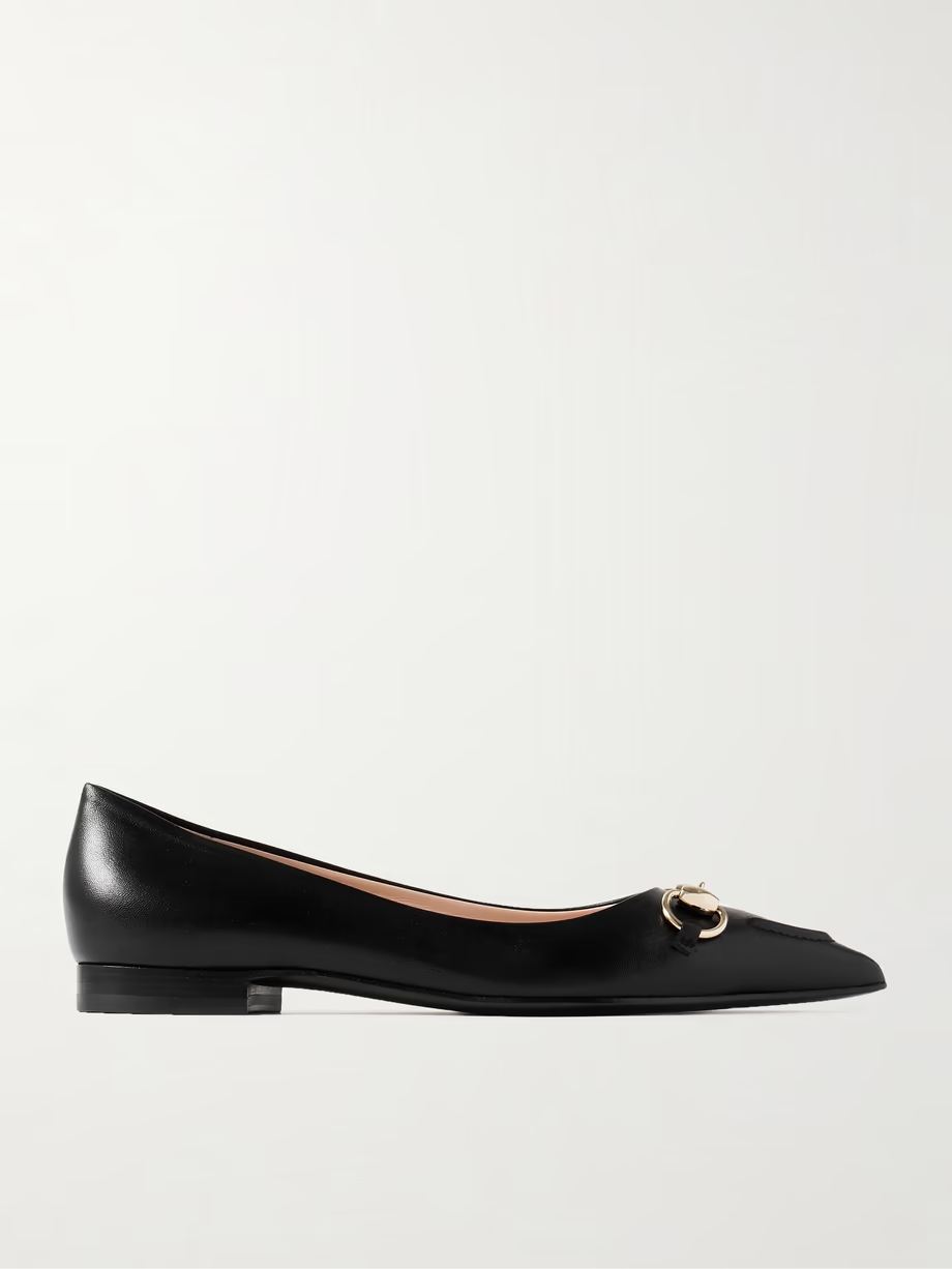 Erin horsebit-detailed leather point-toe flats Erin horsebit-detailed leather point-toe flats