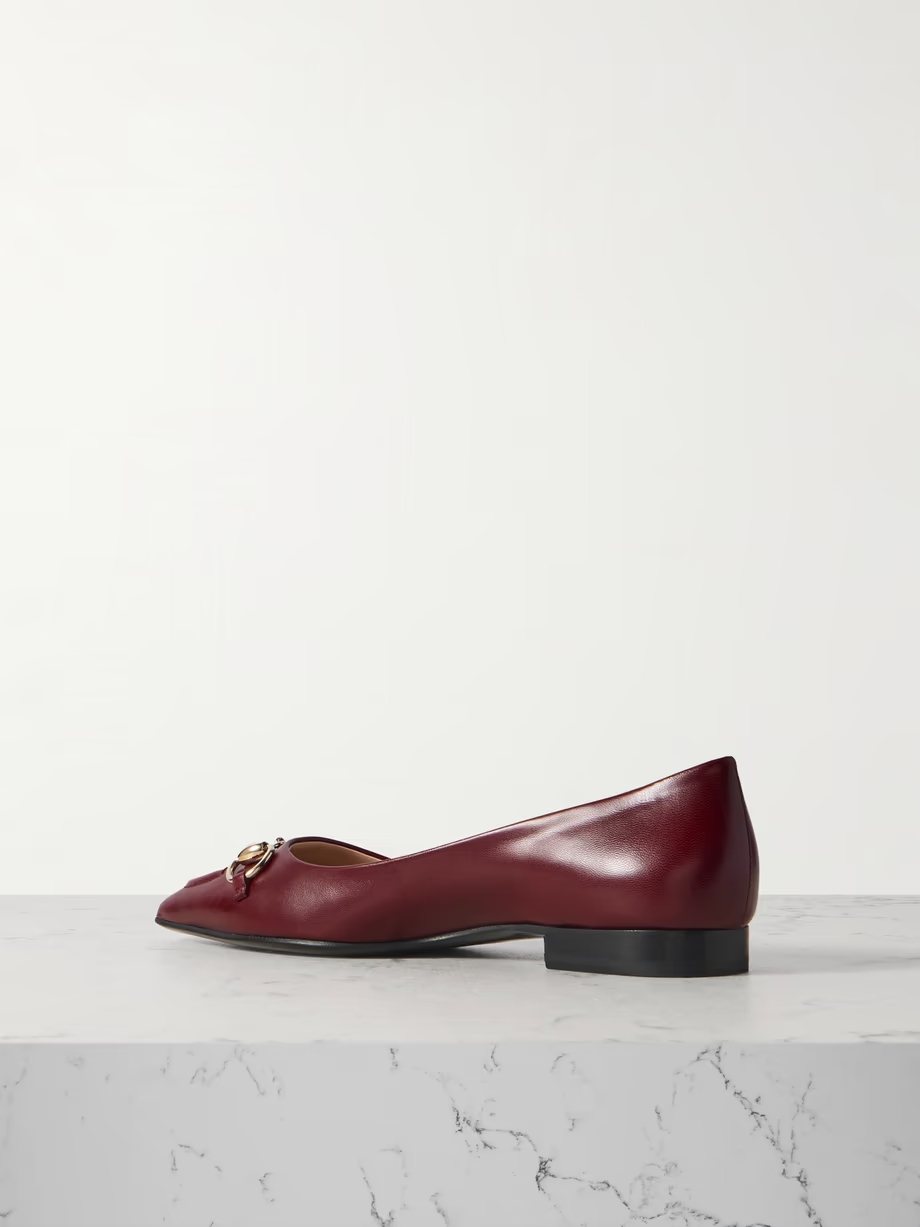 Erin horsebit-detailed leather point-toe flats