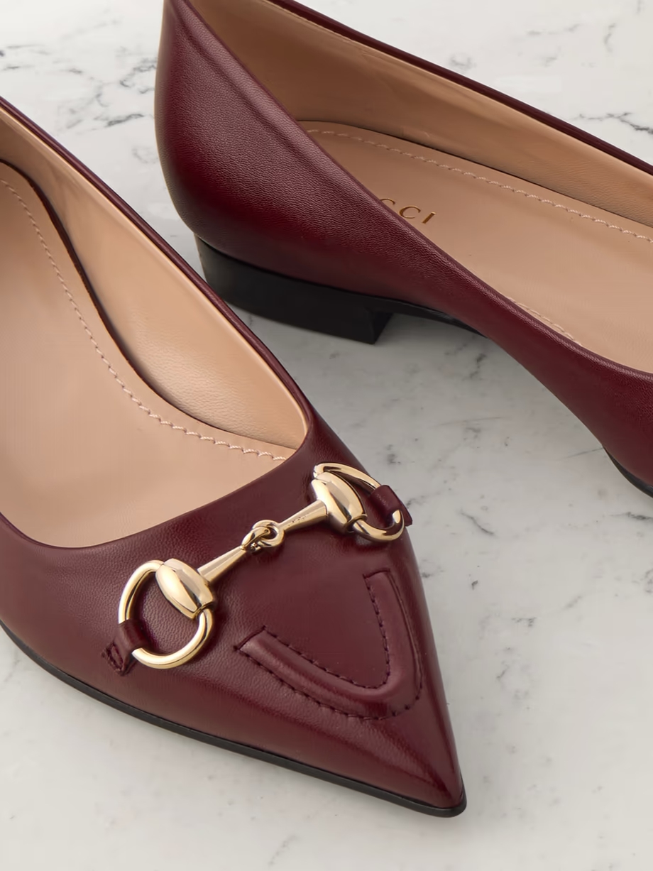 Erin horsebit-detailed leather point-toe flats