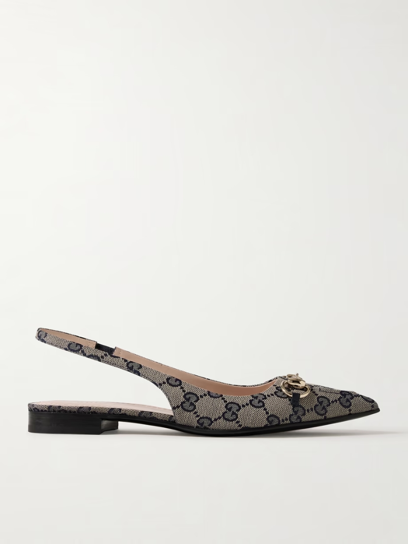 Erin horsebit-embellished canvas-jacquard slingback sandals