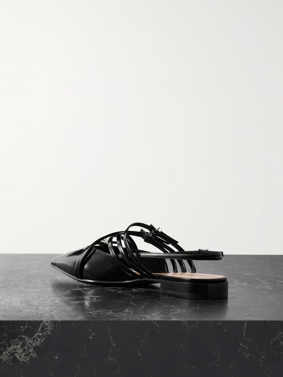 Seraphine buckled patent-leather slingback flats