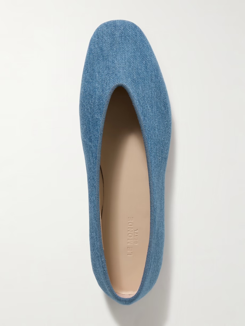 Regency grosgrain-trimmed denim ballet flats