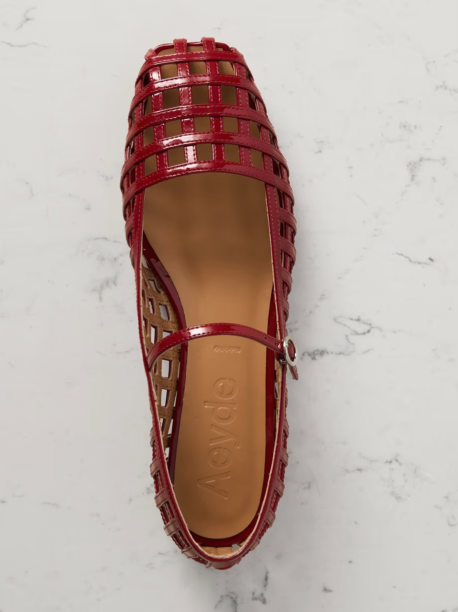 Uma Caged cut-out patent-leather Mary Jane ballet flats