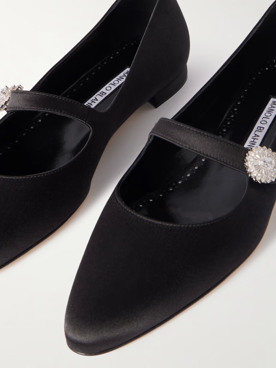 Marijanaflat crystal-embellished satin Mary-Jane ballet flats