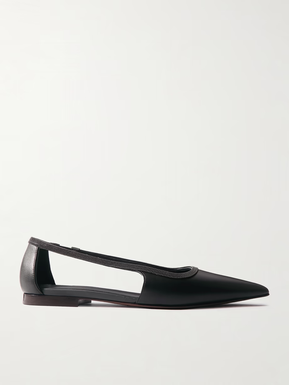 Bead-embellished leather point-toe flats Bead-embellished leather point-toe flats