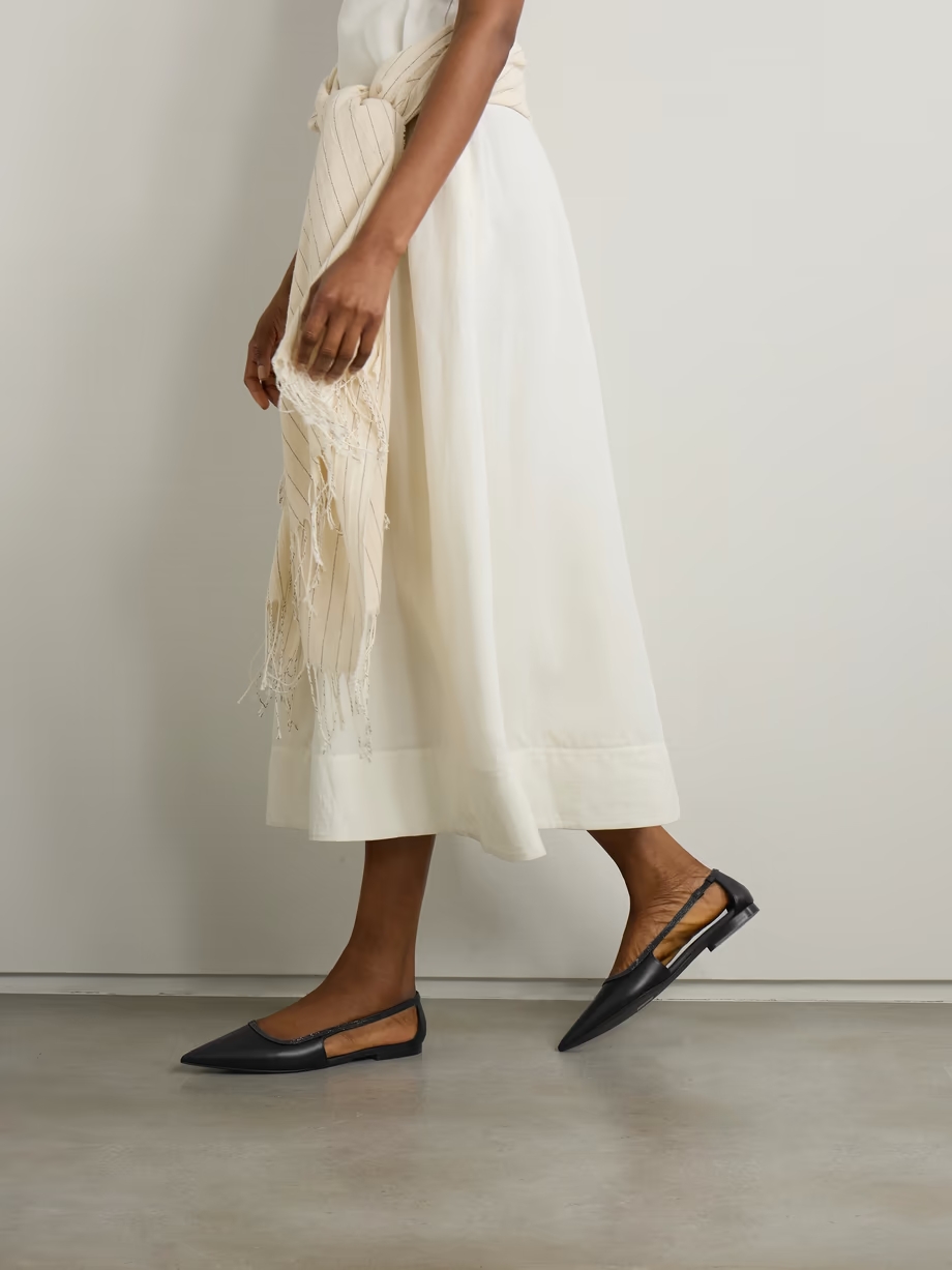 Bead-embellished leather point-toe flats Bead-embellished leather point-toe flats