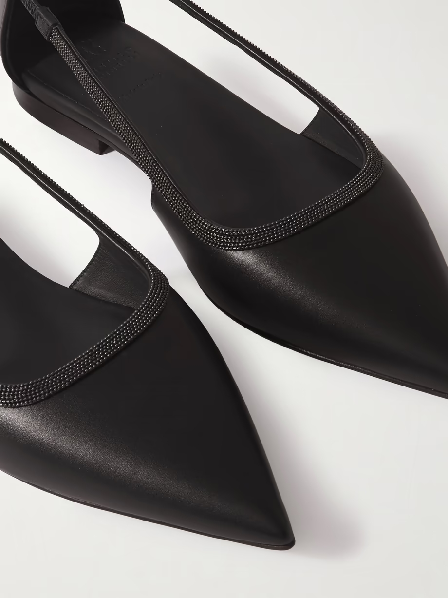 Bead-embellished leather point-toe flats Bead-embellished leather point-toe flats