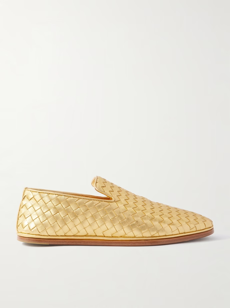 Sunday intrecciato metallic leather loafers