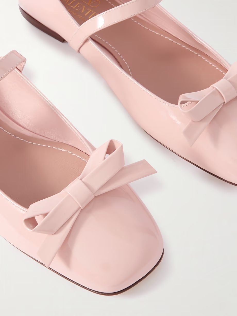 Bow-embellished patent-leather Mary Jane ballet flats