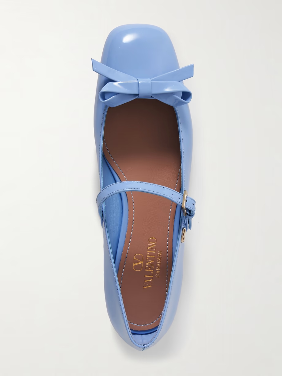 Bow-embellished patent-leather Mary Jane ballet flats