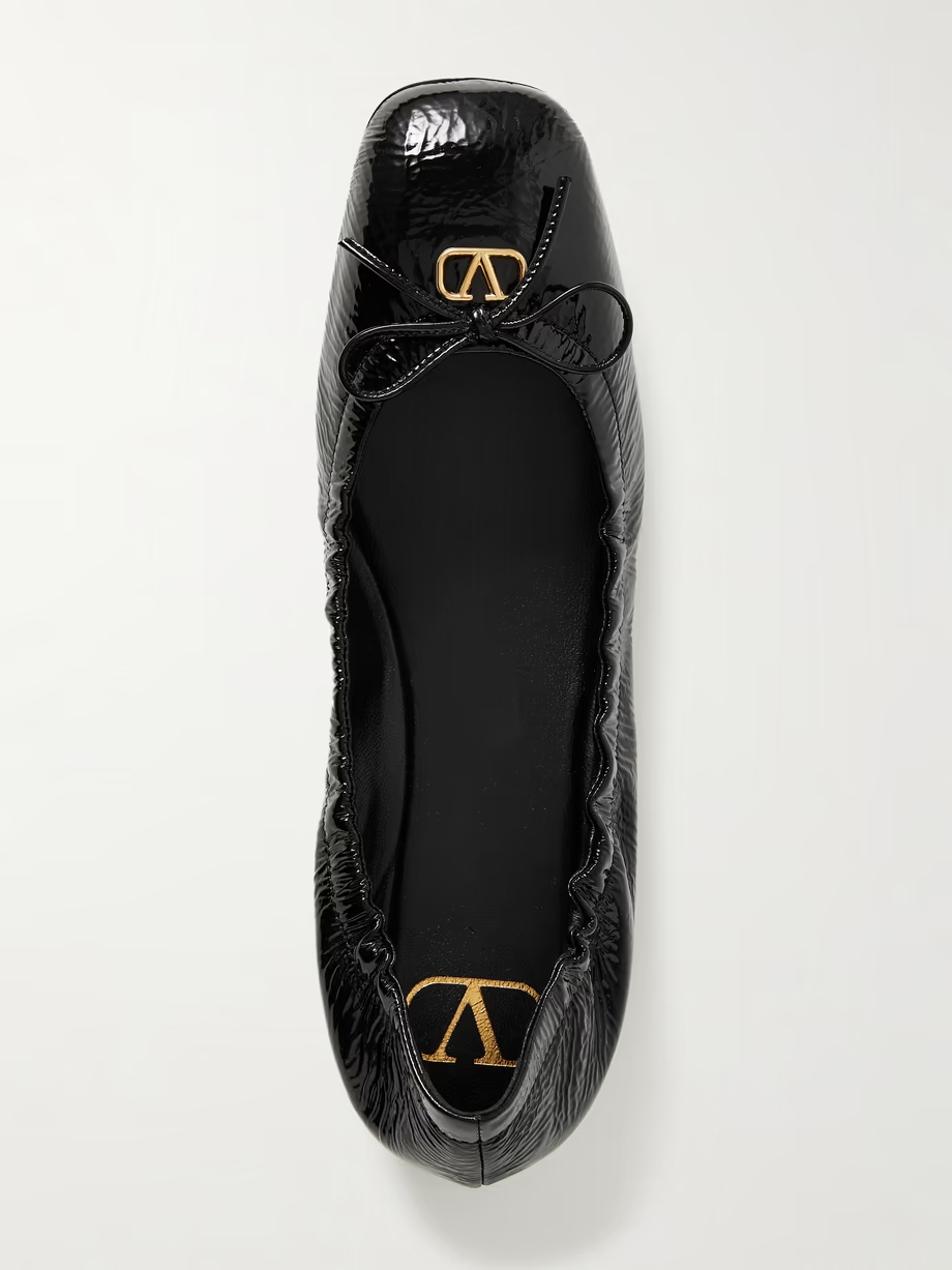 VLOGO embellished crinkled patent-leather ballet flats