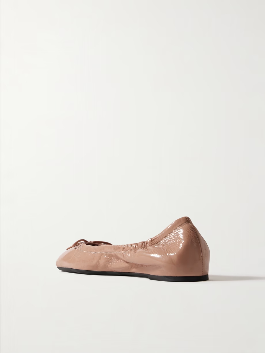 VLOGO bow-embellished crinkled patent-leather ballet flats