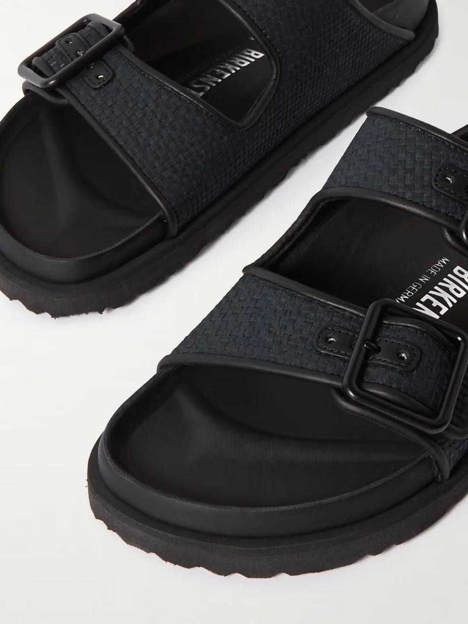 Arizona Luxe leather-trimmed raffia sandals Arizona Luxe leather-trimmed raffia sandals