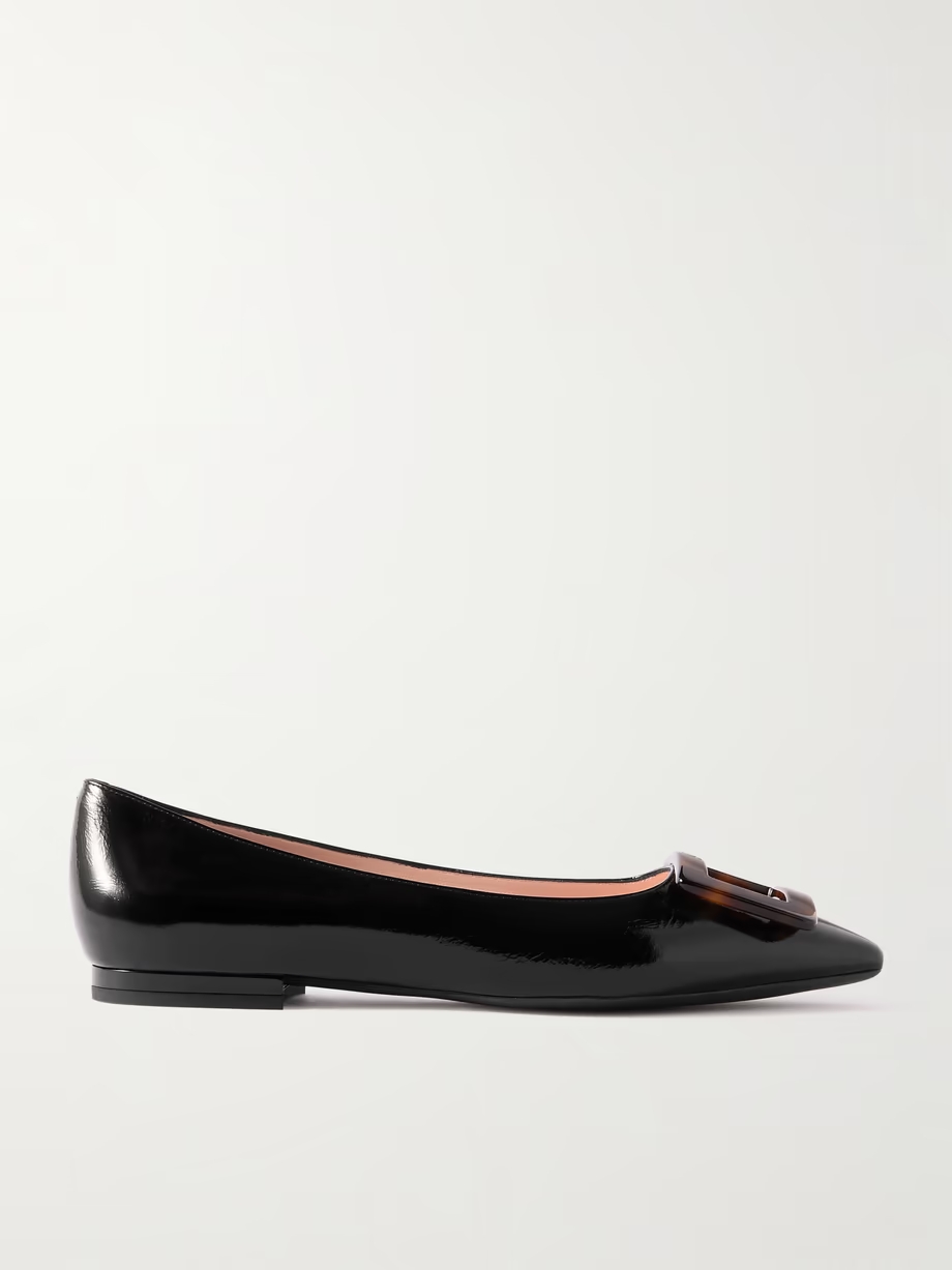 Gommettine buckled glossed crinkled-leather ballet flats Gommettine buckled glossed crinkled-leather ballet flats